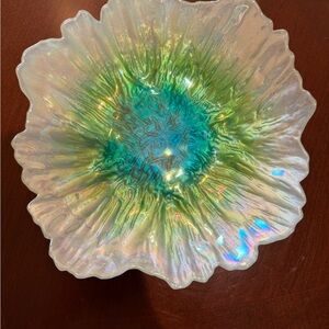 Pier 1 Iridescent Blue and Green Glass Decorative Bowl